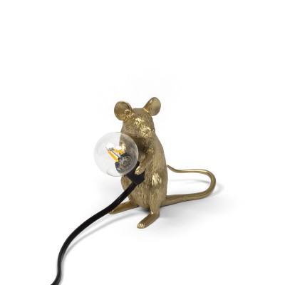 SELETTI 15071 GLD Mouse Lamp Gold Sitting .