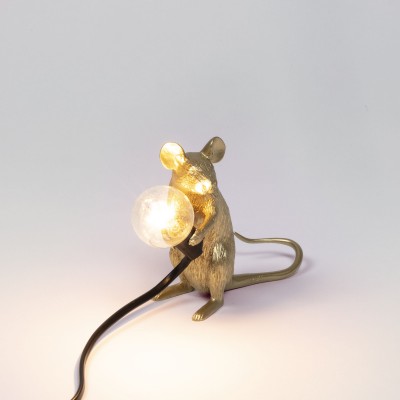 SELETTI 15071 GLD Mouse Lamp Gold Sitting .